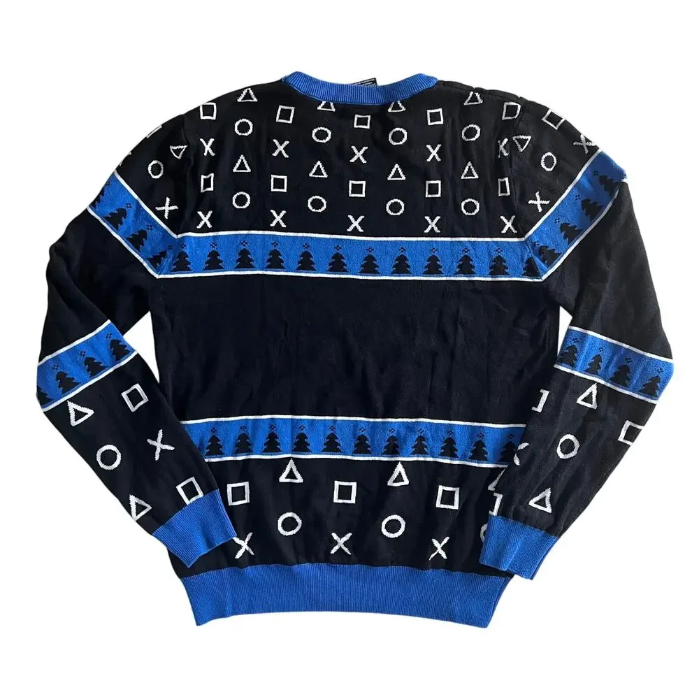 PlayStation Holiday Sweater Black Blue Gamer Ugly Christmas Jumper Men’s M